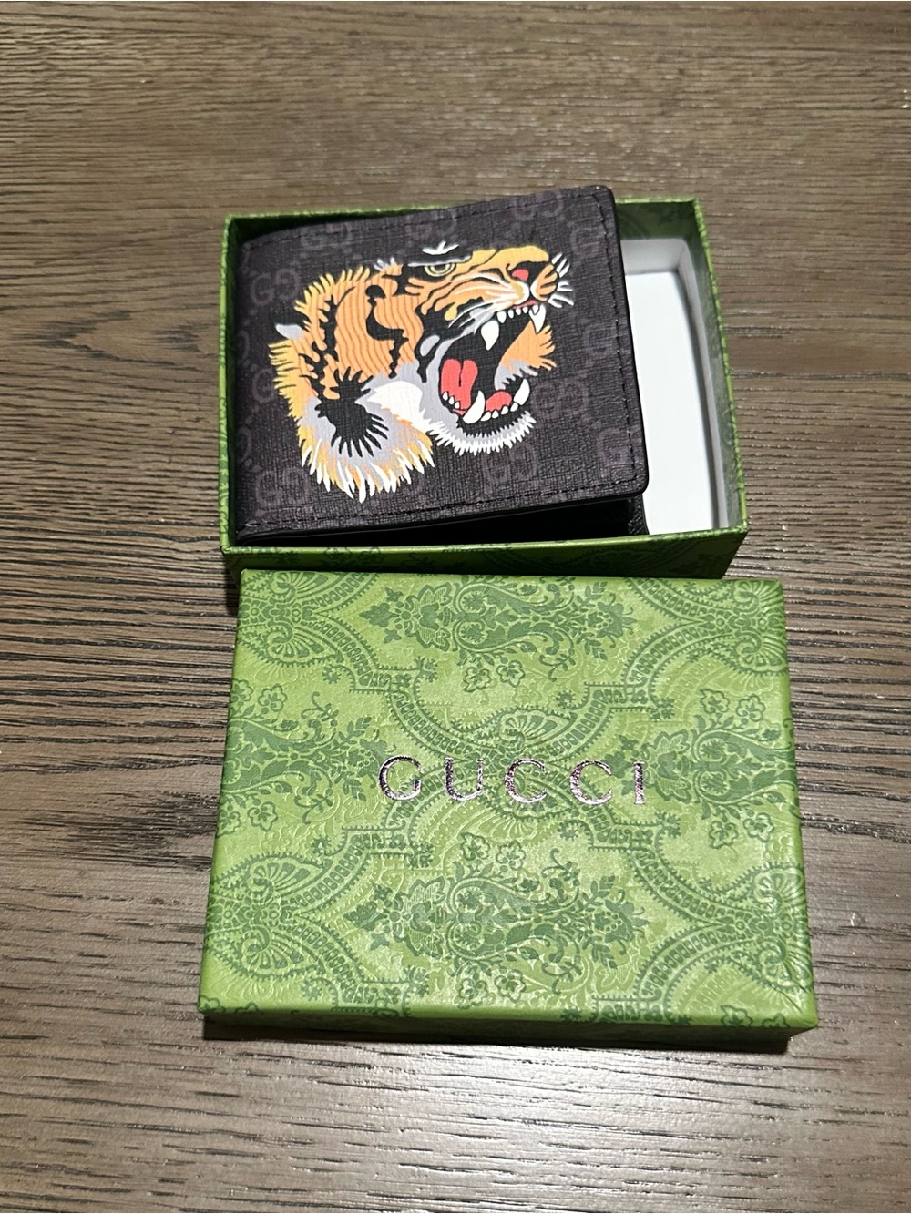 Gucci Brown Wallet with Bold Tiger Motif